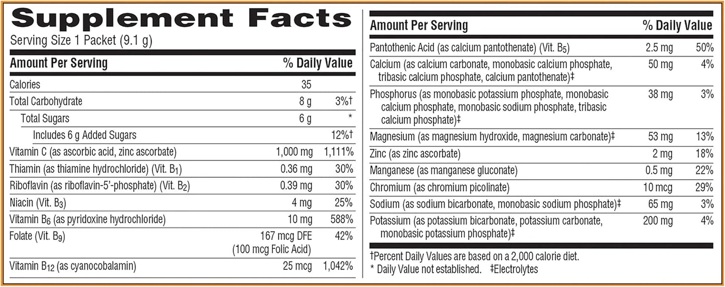 Immune Support Powder with 1000mg Vitamin C, Zinc, B Vitamins, and Electrolytes - 30 Count
