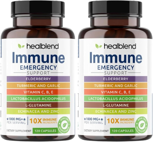 Immune Support Supplement Booster with Elderberry, Zinc, Echinacea, Turmeric, Lactobacillus Acidophilus - 10 in 1 Formula for Adults (2 Pack)
