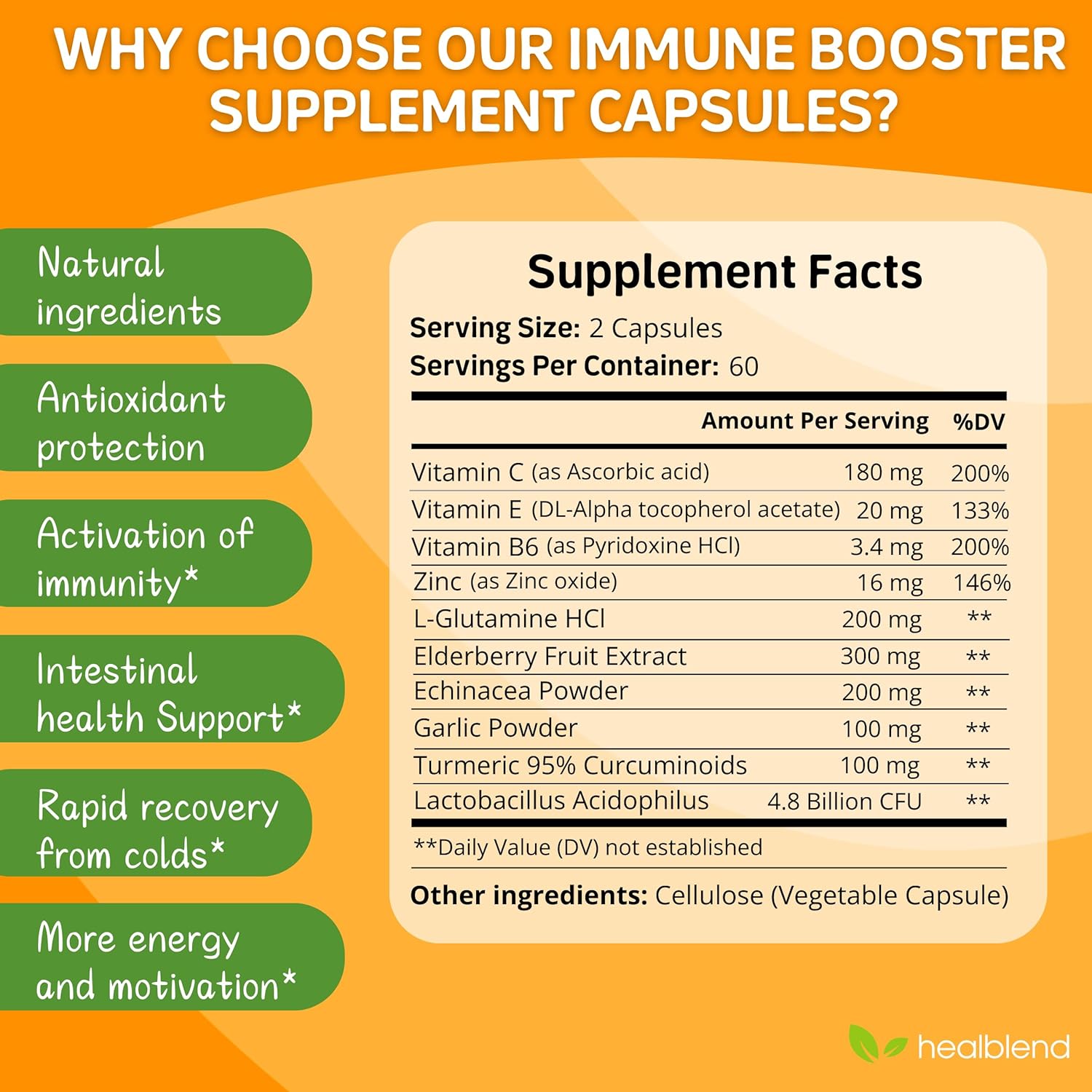 Immune Support Supplement Booster with Elderberry, Zinc, Echinacea, Turmeric, Lactobacillus Acidophilus - 10 in 1 Formula for Adults (2 Pack)