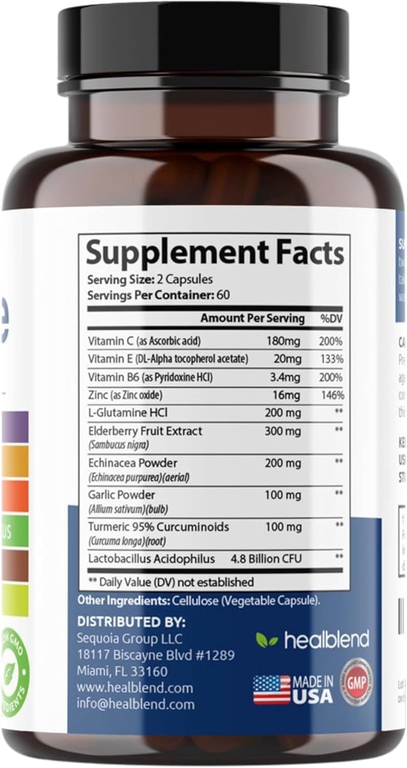 Immune Support Supplement Booster with Elderberry, Zinc, Echinacea, Turmeric, Lactobacillus Acidophilus - 10 in 1 Formula for Adults (2 Pack)