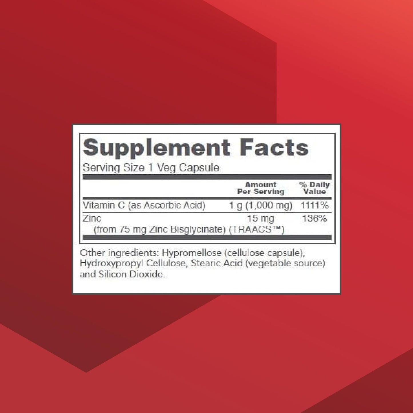 Immune Support Supplement: Protocol C-1000 + Zinc-15 - Vitamin C & Zinc Bisglycinate - Antioxidants - 120 Veg Capsules