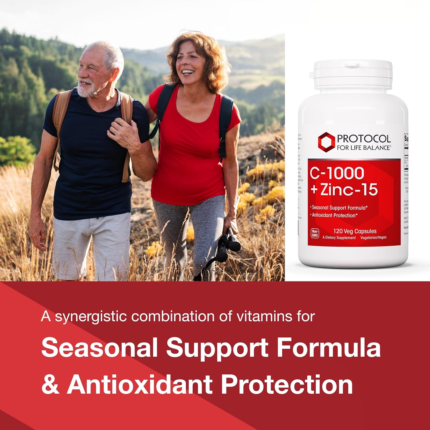 Immune Support Supplement: Protocol C-1000 + Zinc-15 - Vitamin C & Zinc Bisglycinate - Antioxidants - 120 Veg Capsules