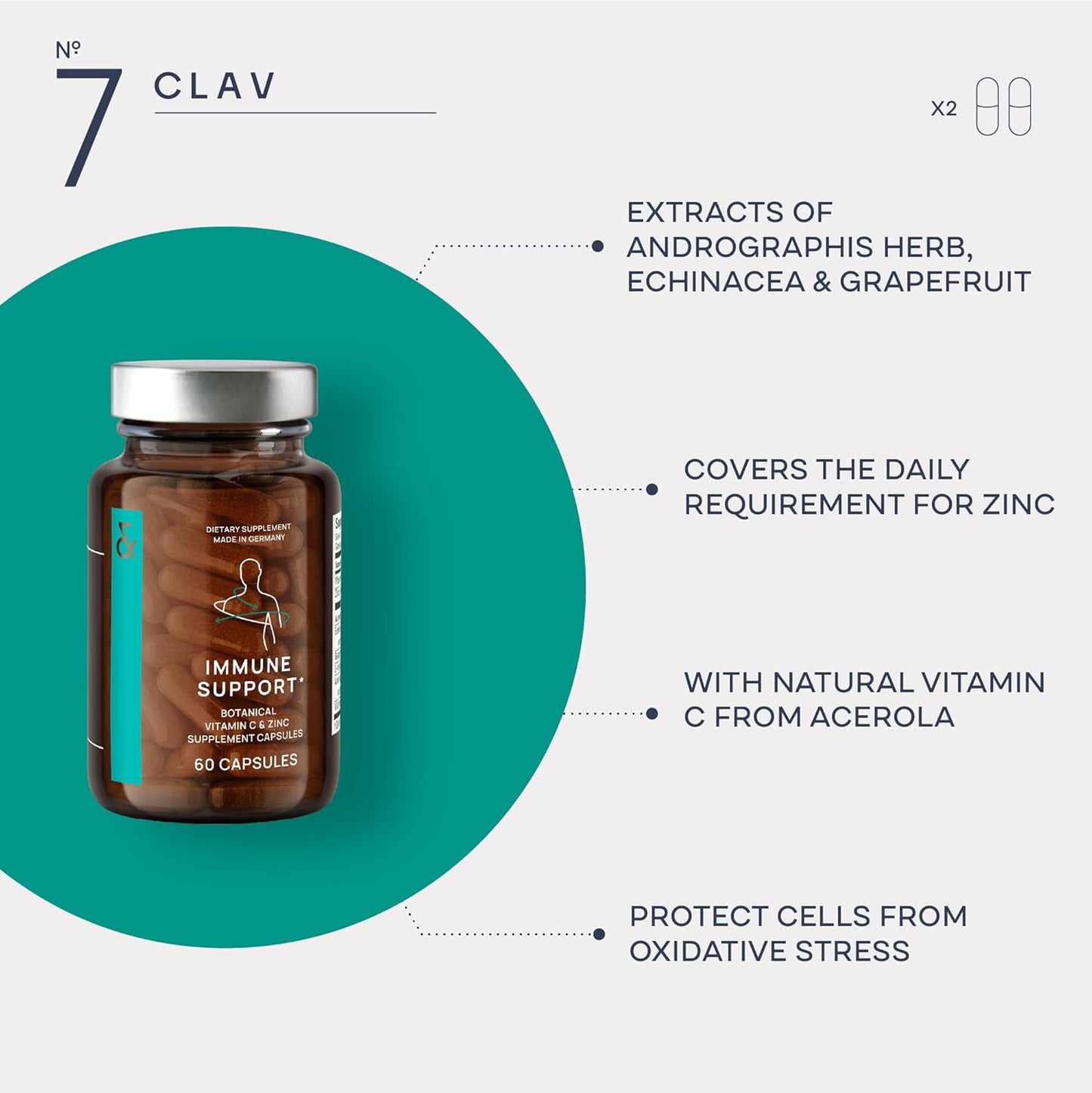 Immune Support Supplement with Echinacea, Vitamin C, Zinc, Andrographis - Vegan Immunity Boost - 60 Capsules