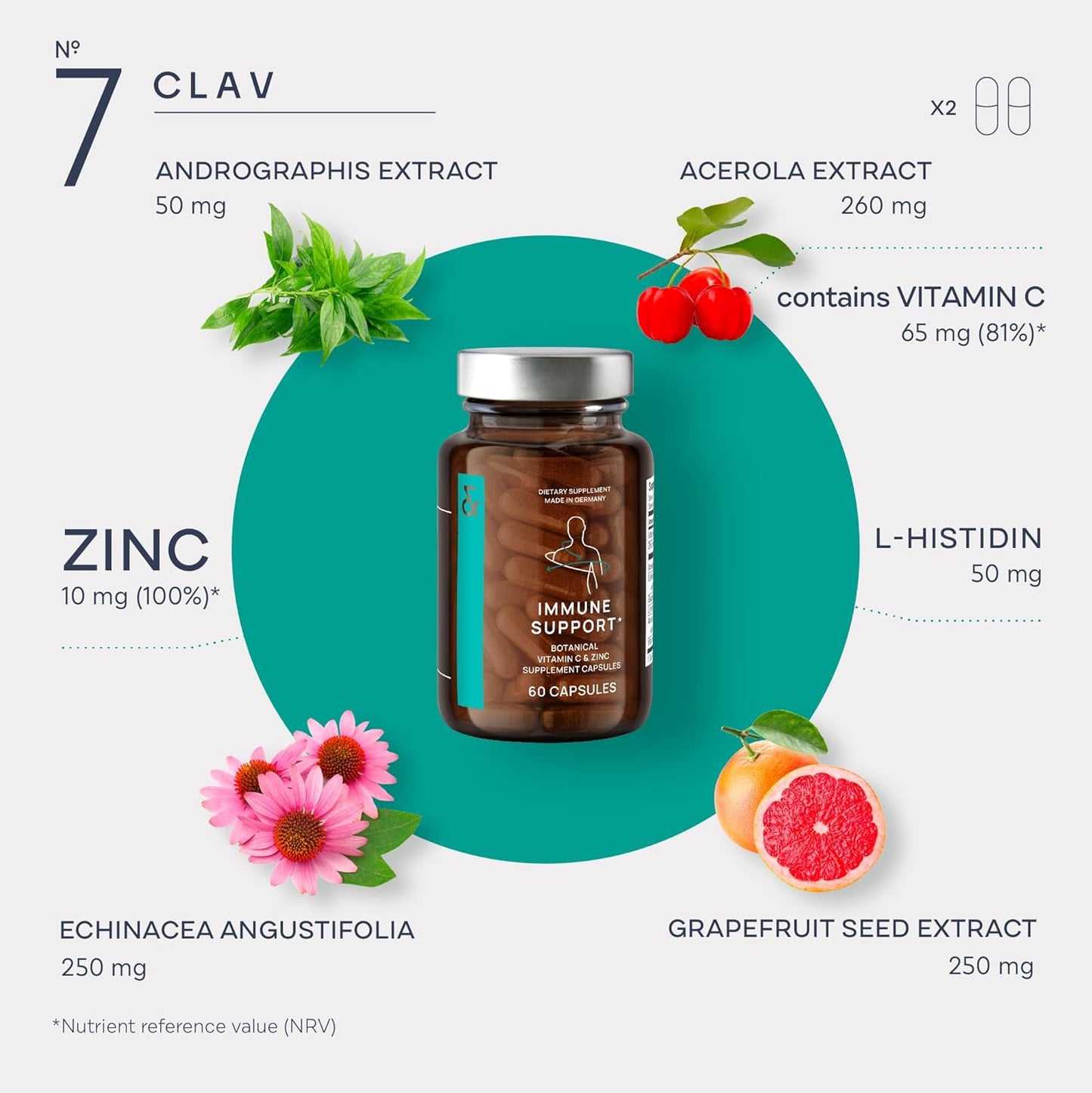 Immune Support Supplement with Echinacea, Vitamin C, Zinc, Andrographis - Vegan Immunity Boost - 60 Capsules