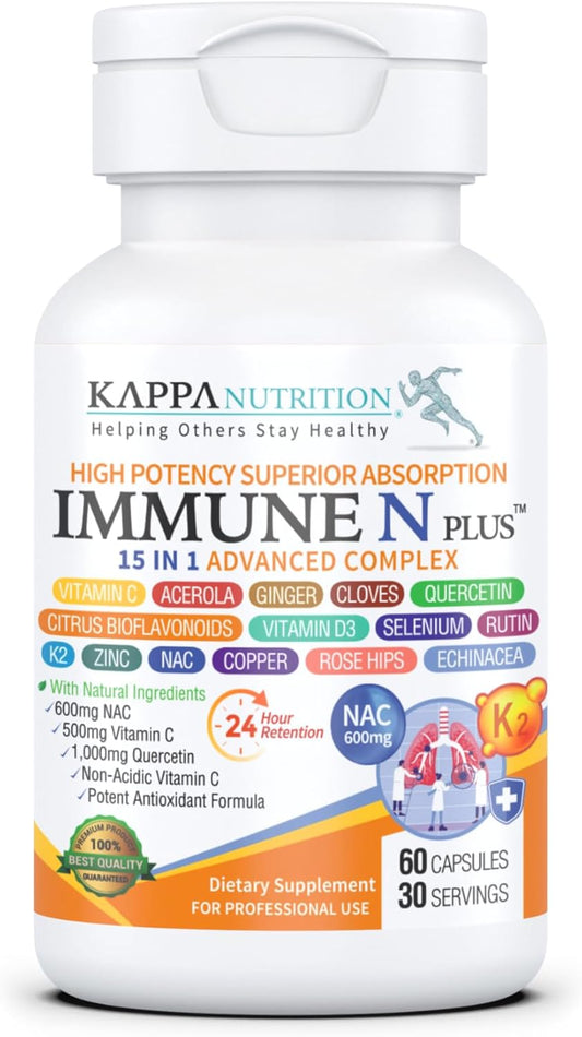Immune Support Supplement with NAC, Quercetin, Vitamin C, Zinc, D3, Selenium, Copper, Acerola, and More - 60 Capsules