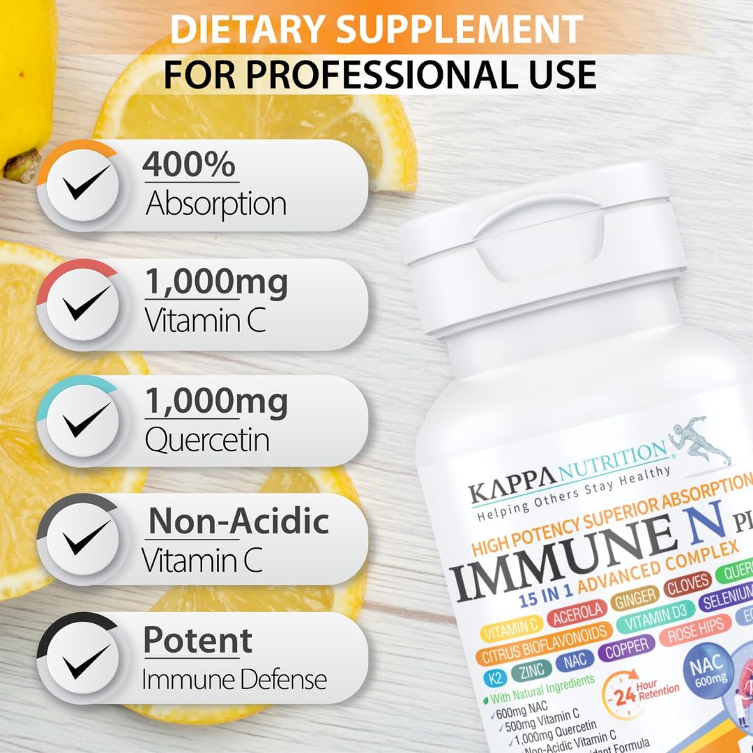 Immune Support Supplement with NAC, Quercetin, Vitamin C, Zinc, D3, Selenium, Copper, Acerola, and More - 60 Capsules