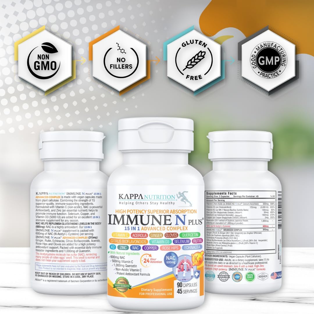 Immune Support Supplement with NAC, Quercetin, Vitamin C, Zinc, D3, Selenium, Copper, Acerola, and More - 60 Capsules