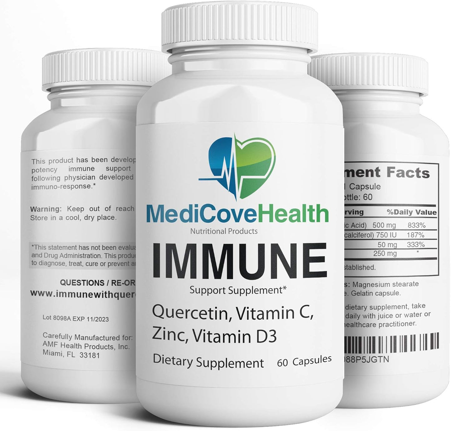 Immune Support Supplement with Quercetin, Vitamin C, Zinc, and Vitamin D3