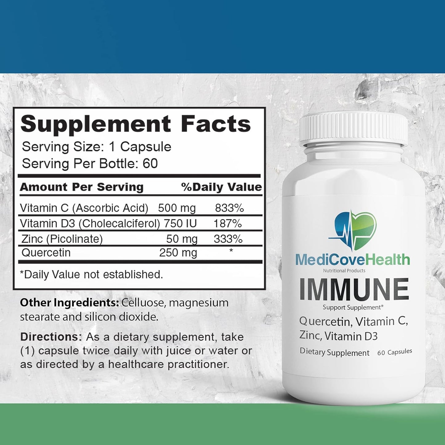 Immune Support Supplement with Quercetin, Vitamin C, Zinc, and Vitamin D3