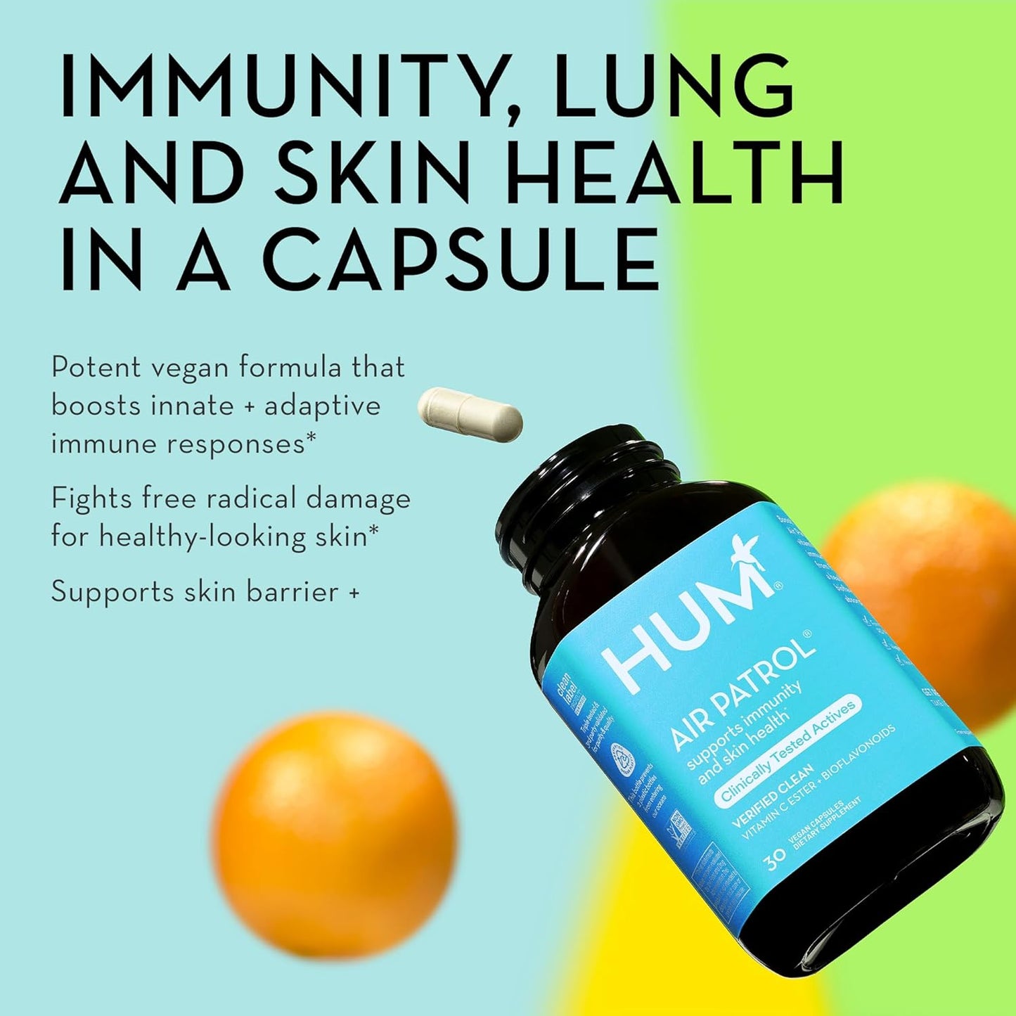 Immune Support Supplement with Vitamin C & Citrus Bioflavonoids - Promotes Healthy Skin, Lung Health, and Immune Function - 30 Vegan Capsules