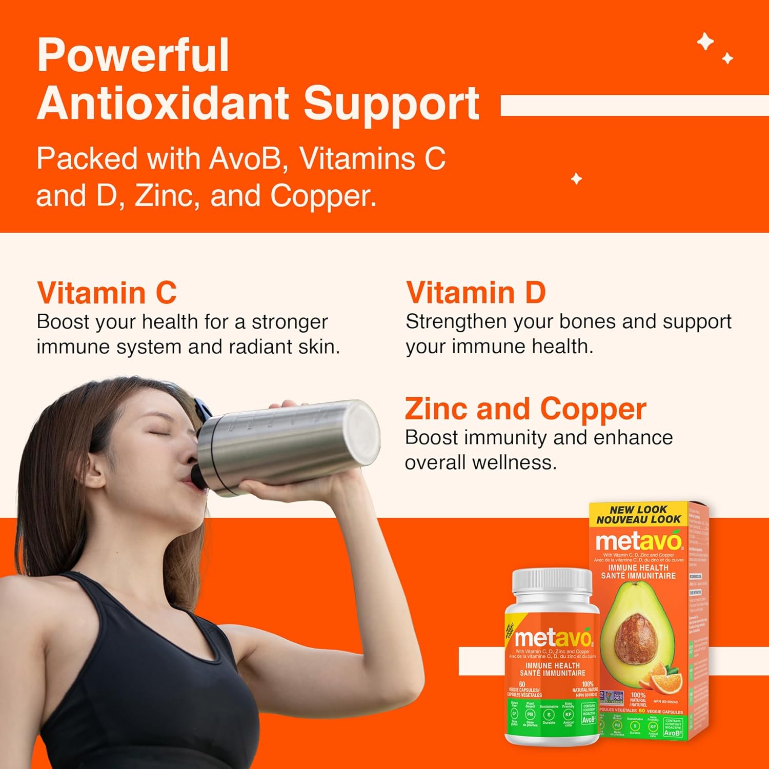 Immune Support Supplement with Zinc, Vitamin C, D & Copper - Vegan Capsules for Women & Men, Metavo Immune Booster, 30-Day Supply - BoostGo Australia