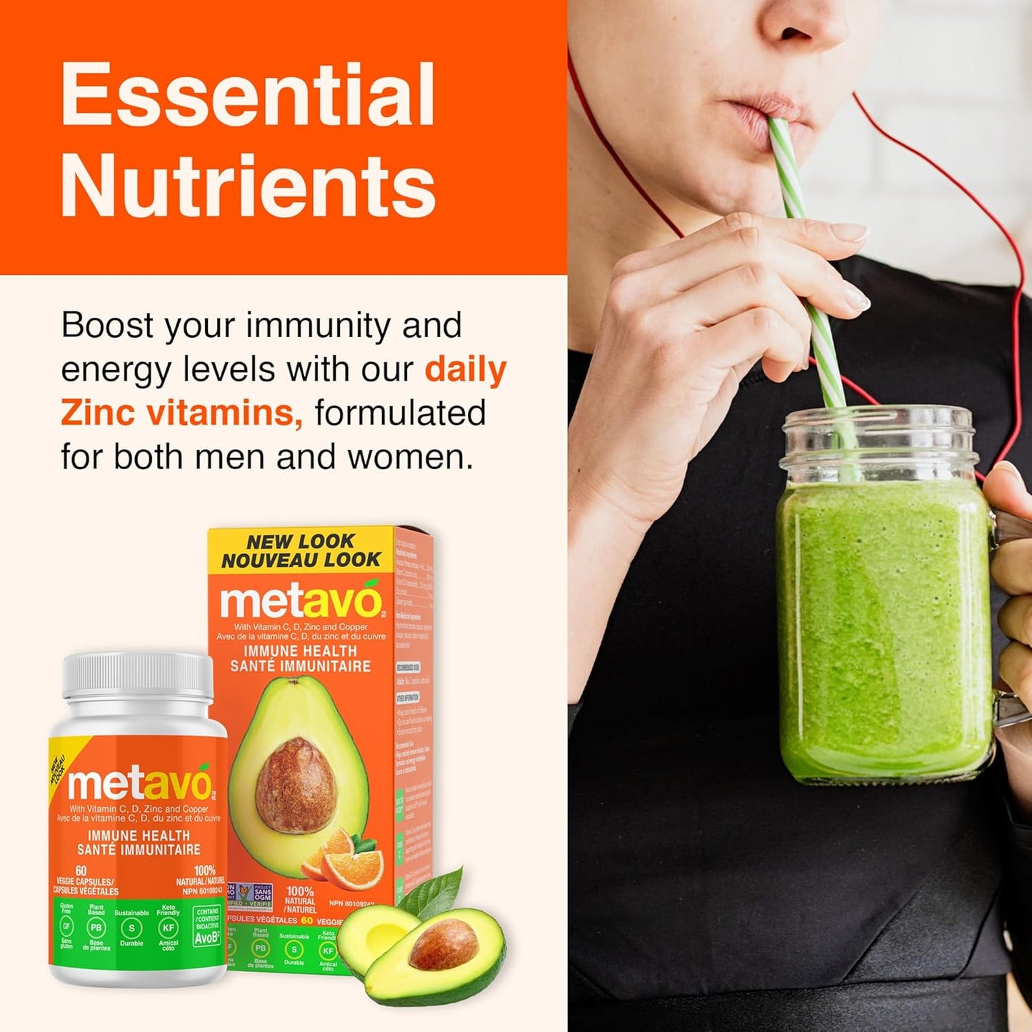 Immune Support Supplement with Zinc, Vitamin C, D & Copper - Vegan Capsules for Women & Men, Metavo Immune Booster, 30-Day Supply - BoostGo Australia