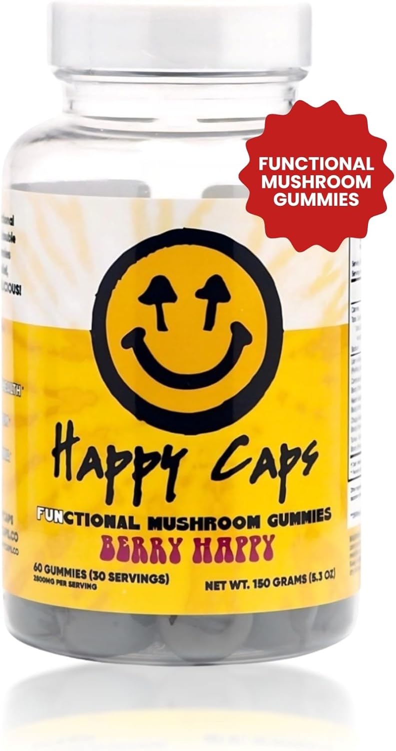 Immune System Boosting Mushroom Gummies - Lions Mane, Cordyceps, Chaga, Reishi - Nootropic Brain Supplement - 60 Gummies