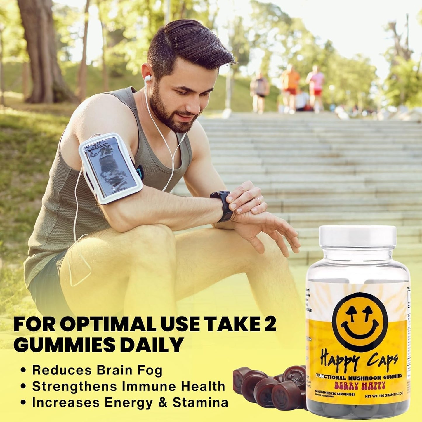 Immune System Boosting Mushroom Gummies - Lions Mane, Cordyceps, Chaga, Reishi - Nootropic Brain Supplement - 60 Gummies