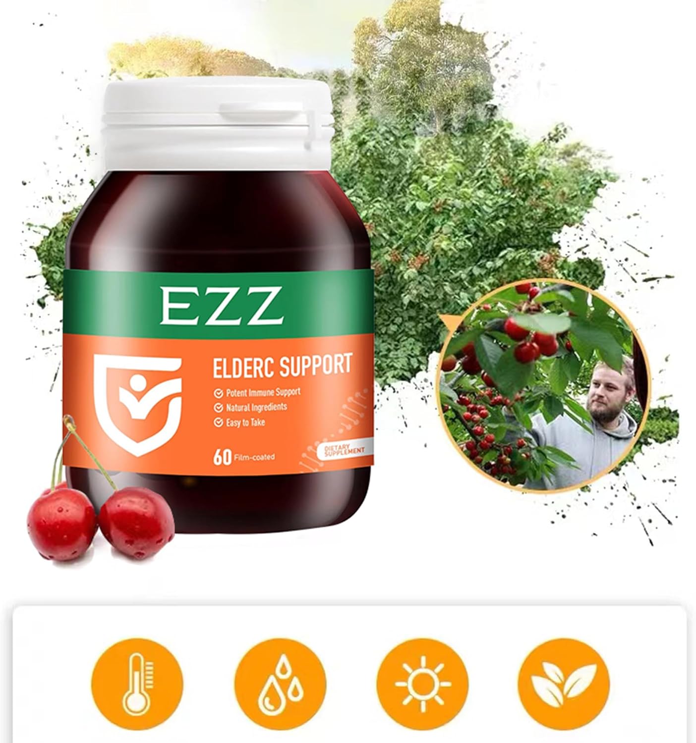 Immune System Boosting Vitamin C Capsules with Ascorbic Acid, Elderberry, Cherry, and Zinc - Healthy Support Supplement for Adults
