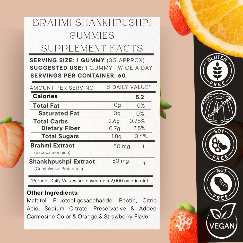 Immune System Support: Brahmi and Shankhpushpi Gummies, 60 Count, Vegetarian & Gluten-Free