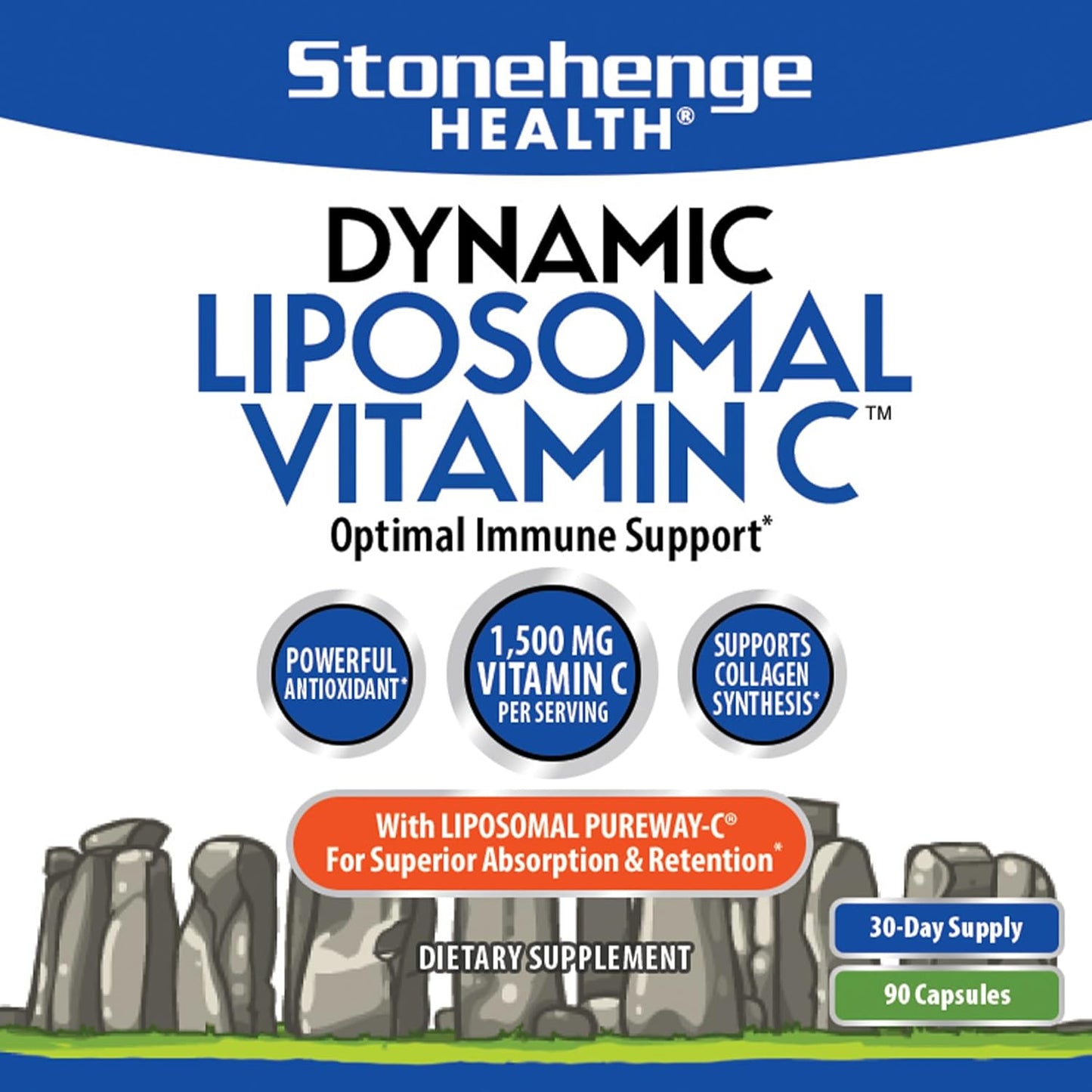 Immune System Support Bundle: Stonehenge Health Liposomal Vitamin C + Dynamic Immunity Supplements for Collagen and Brain Health