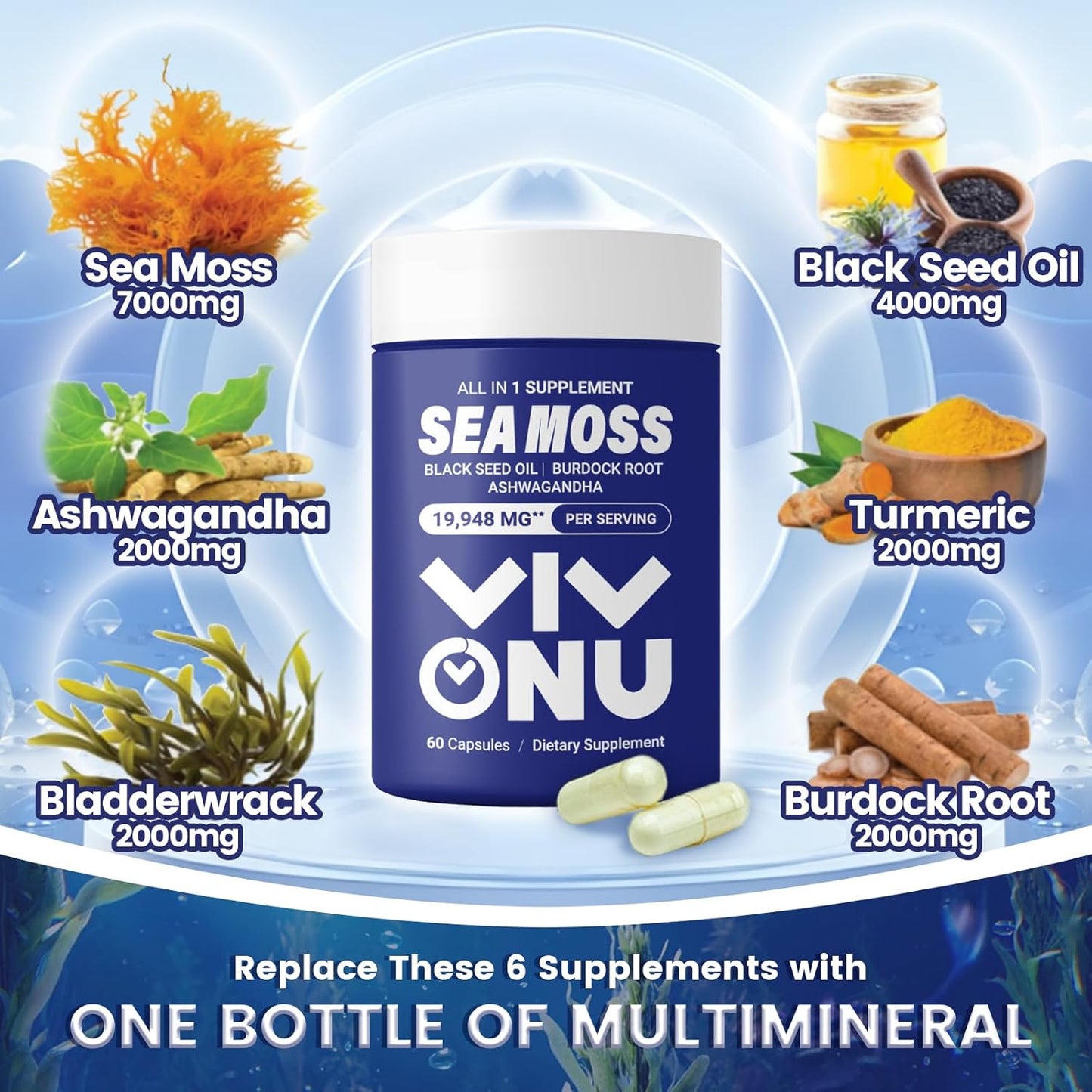 Immune System Support Capsules with Sea Moss, Black Seed Oil, Ashwagandha, and More