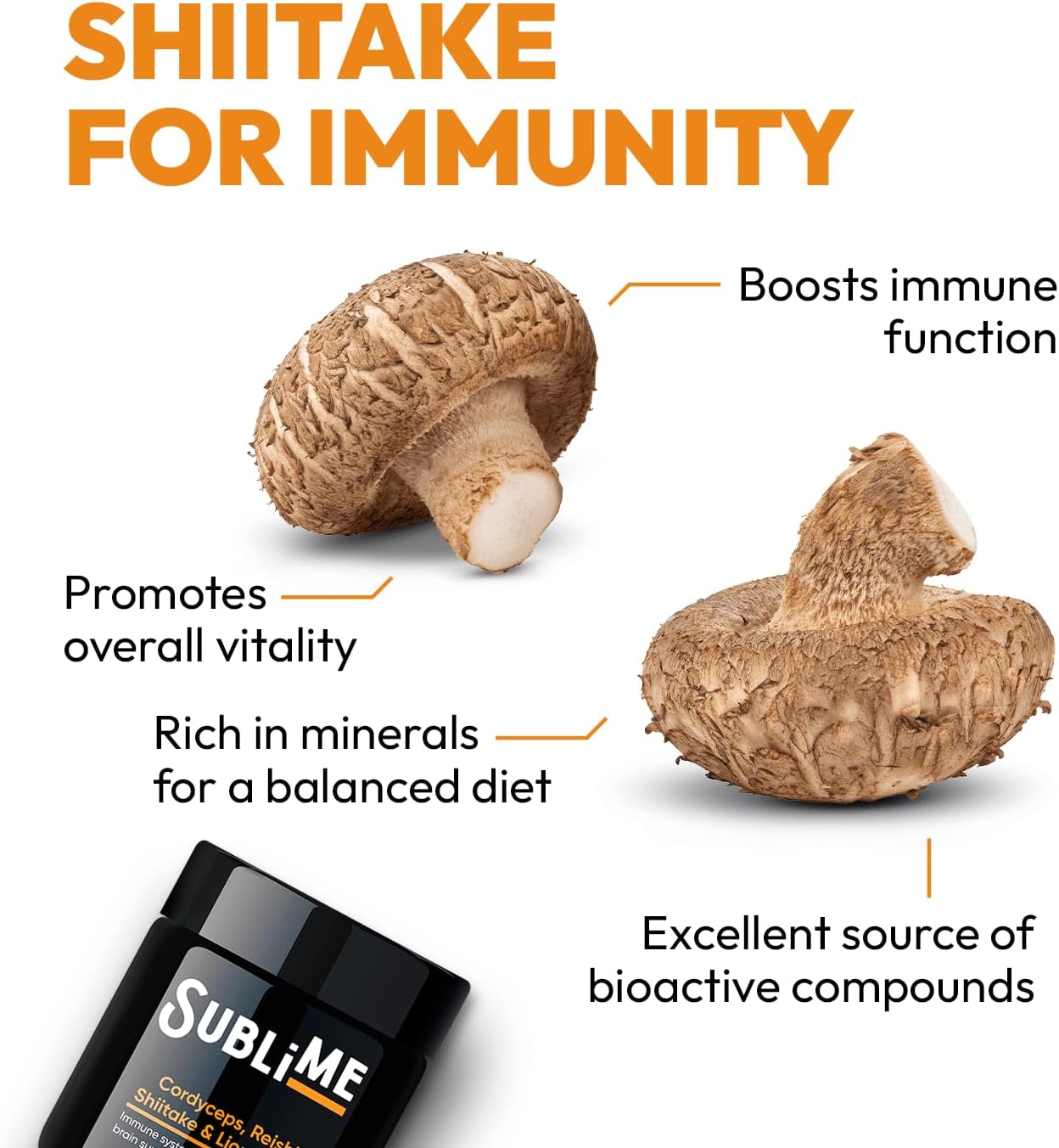 Immune System Support Dietary Supplement with Cordyceps, Reishi, Shiitake & Lions Mane - 90 Capsules, 45g