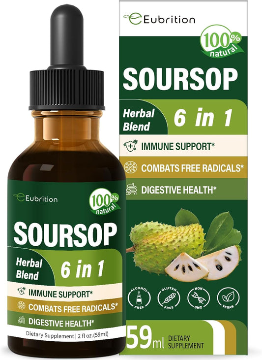 Immune System Support Drops with Soursop Leaves & Fruit Extract, Graviola Supplement with Reishi & Vitamin B6 for Digestive Health, Rich in Nutrients - 2oz