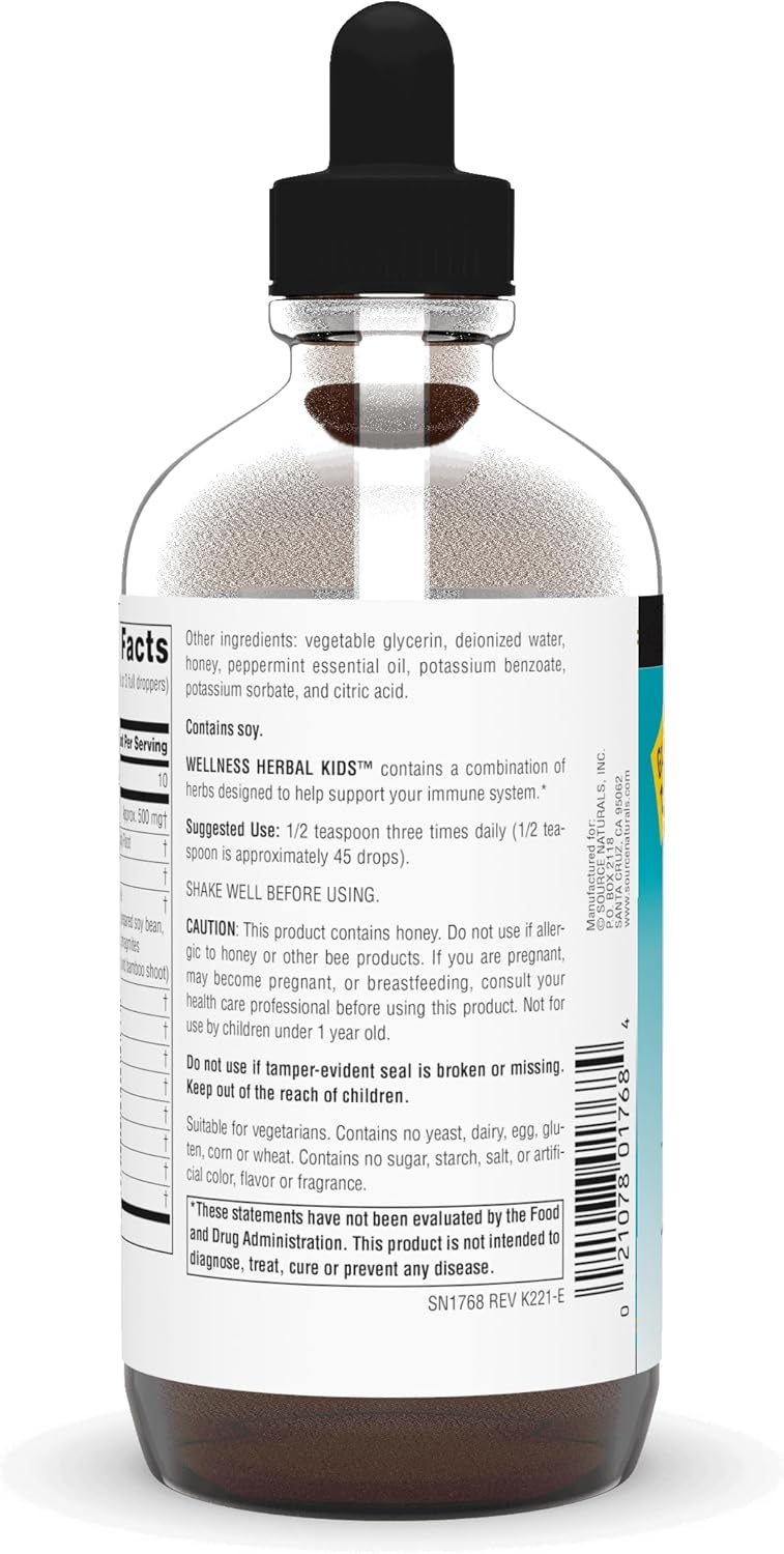 Immune System Support Herbal Kids Liquid Supplement with Echinacea, Yin Chiao, Elderberry - 8oz