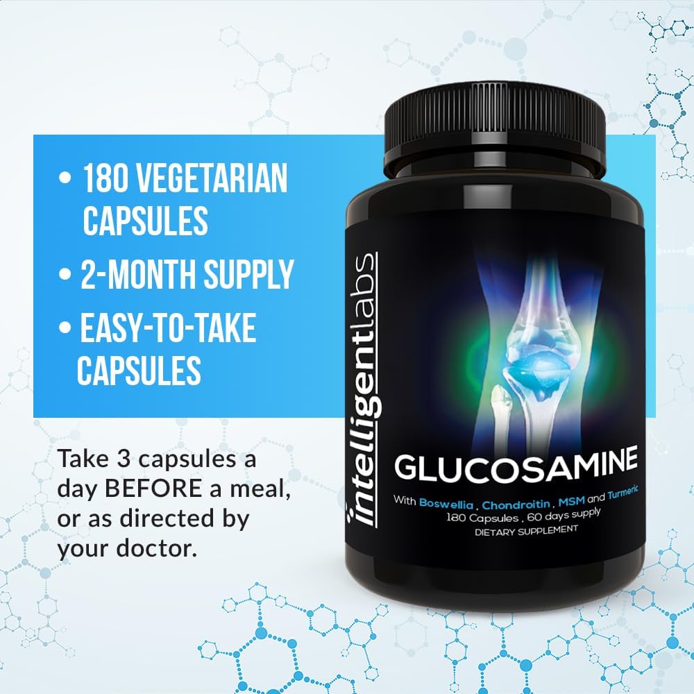 Immune System Support Joint Care Supplements | Glucosamine, Chondroitin, MSM | Turmeric, Boswellia, Quercetin | 180 Capsules