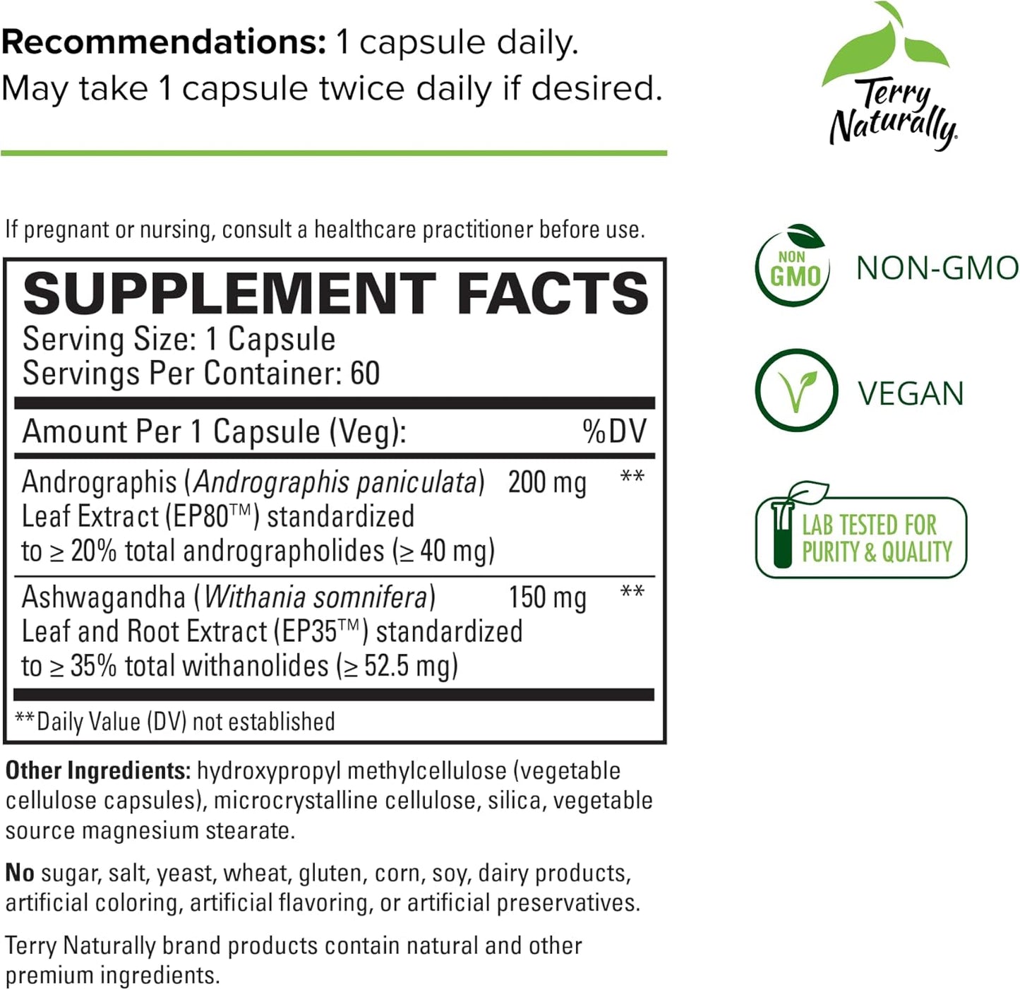 Immune System Support Supplement with Andrographis and Ashwagandha - Promotes Energy & Stress Response - 60 Capsules