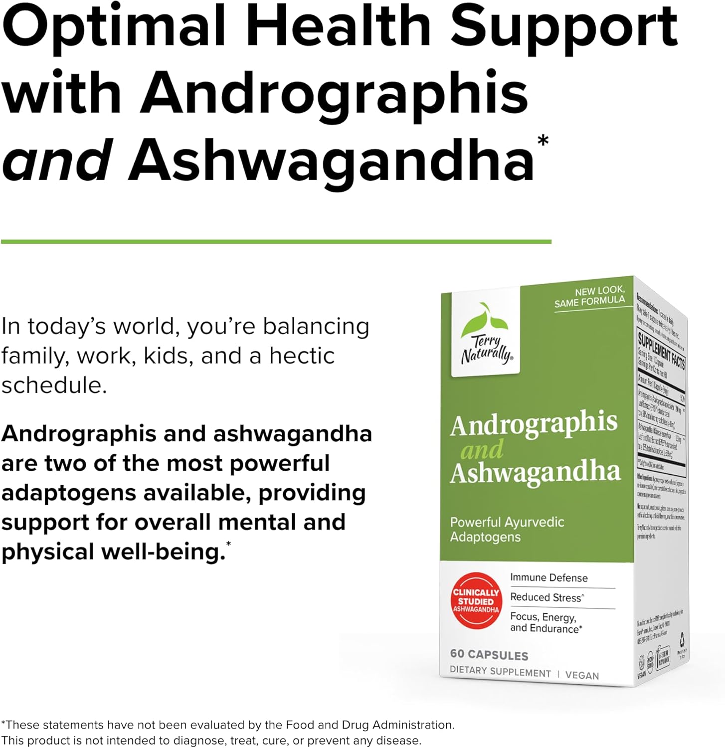 Immune System Support Supplement with Andrographis and Ashwagandha - Promotes Energy & Stress Response - 60 Capsules