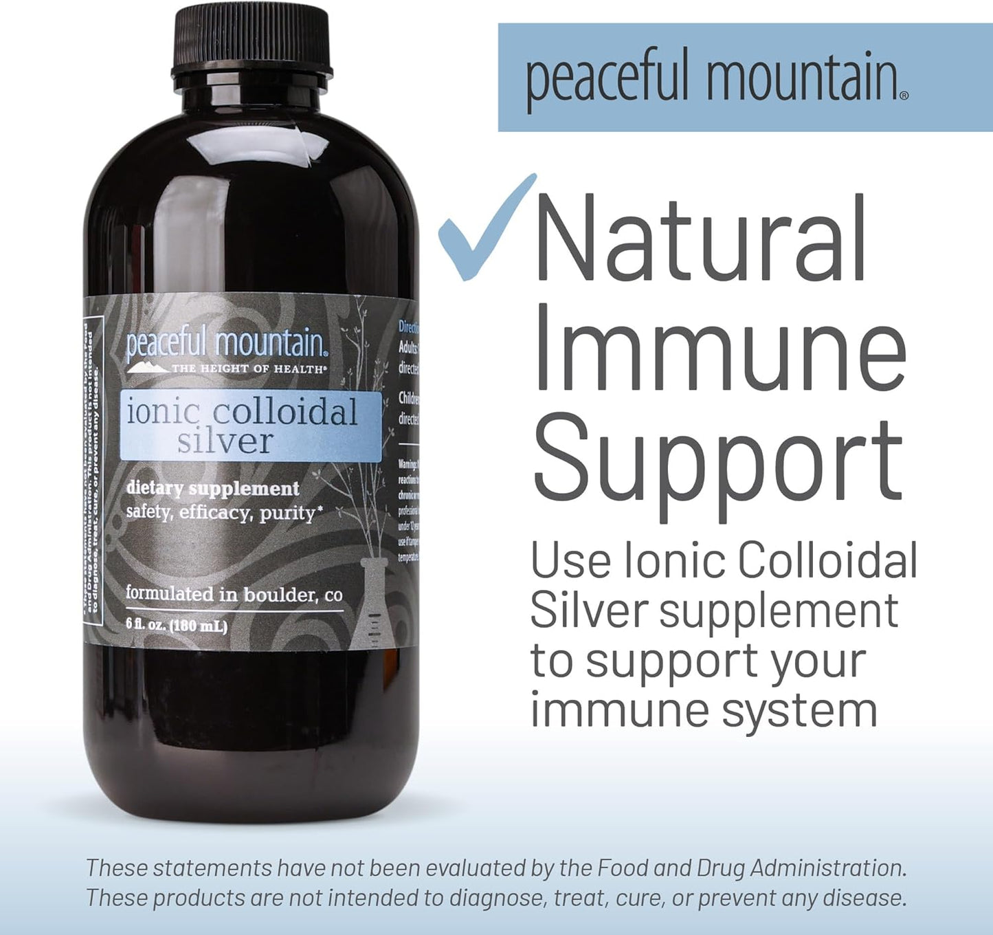 Immune System Support with Peaceful Mountain Ionic Colloidal Silver - Natural 6oz Supplement