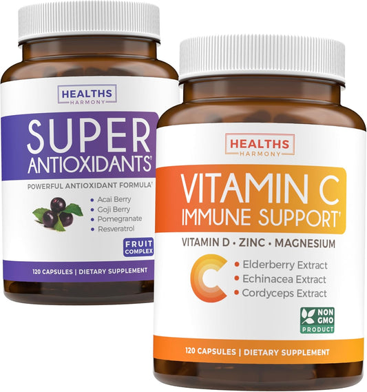 Immune Vitality Blend: Super Antioxidants & Immune Support Supplement (2-Month Supply) with Elderberry, Vitamin C, and Zinc - Daily Superfood Blend (120 Caps)