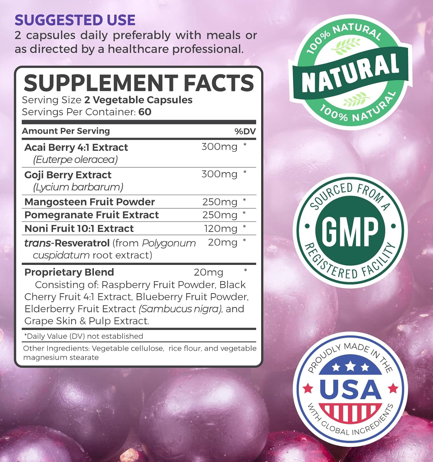 Immune Vitality Blend: Super Antioxidants & Immune Support Supplement (2-Month Supply) with Elderberry, Vitamin C, and Zinc - Daily Superfood Blend (120 Caps)
