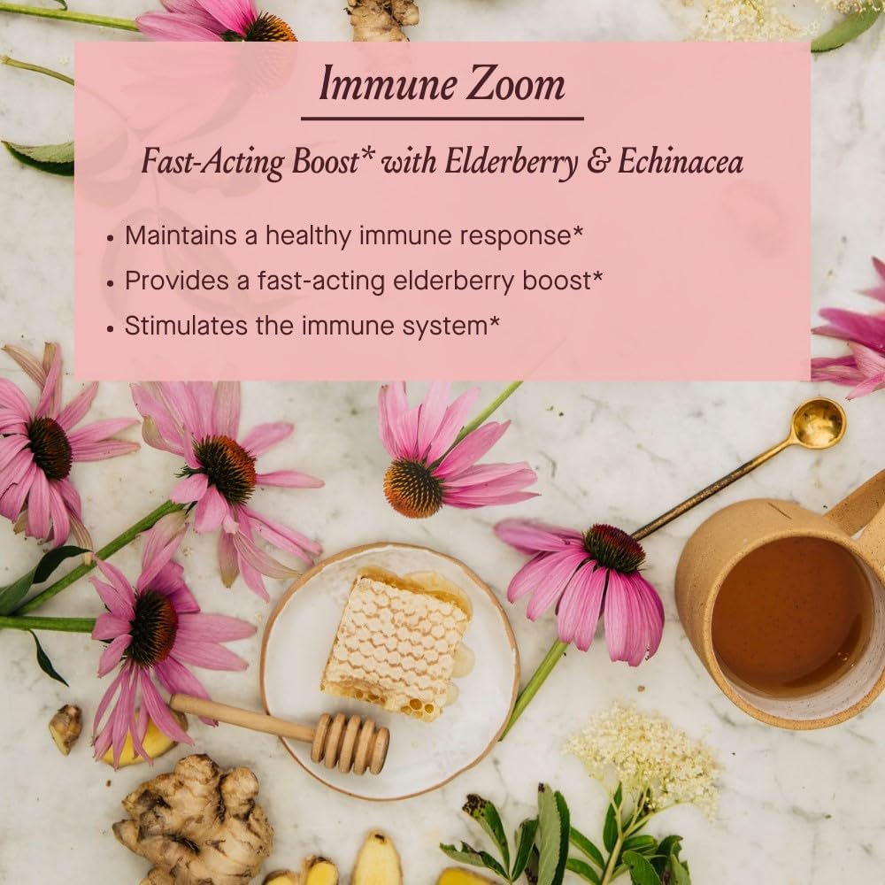 Immune Zoom Herbal Supplement for Immune Support - Fast-Acting Immune Booster with Echinacea, Elderberry, and Raw Honey - Gluten Free - 4.2 Fl Oz