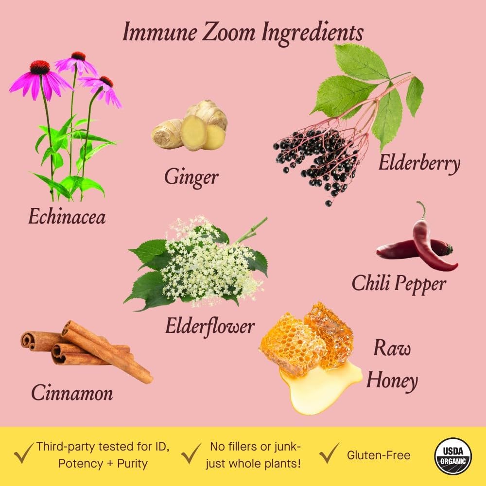 Immune Zoom Herbal Supplement for Immune Support - Fast-Acting Immune Booster with Echinacea, Elderberry, and Raw Honey - Gluten Free - 4.2 Fl Oz