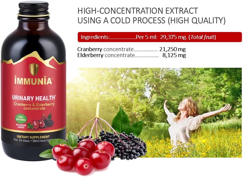 Immunia Cranberry & Elderberry Concentrate for Urinary Health - Natural Prevention of Infections - 5 ml/Day - 1-Pack