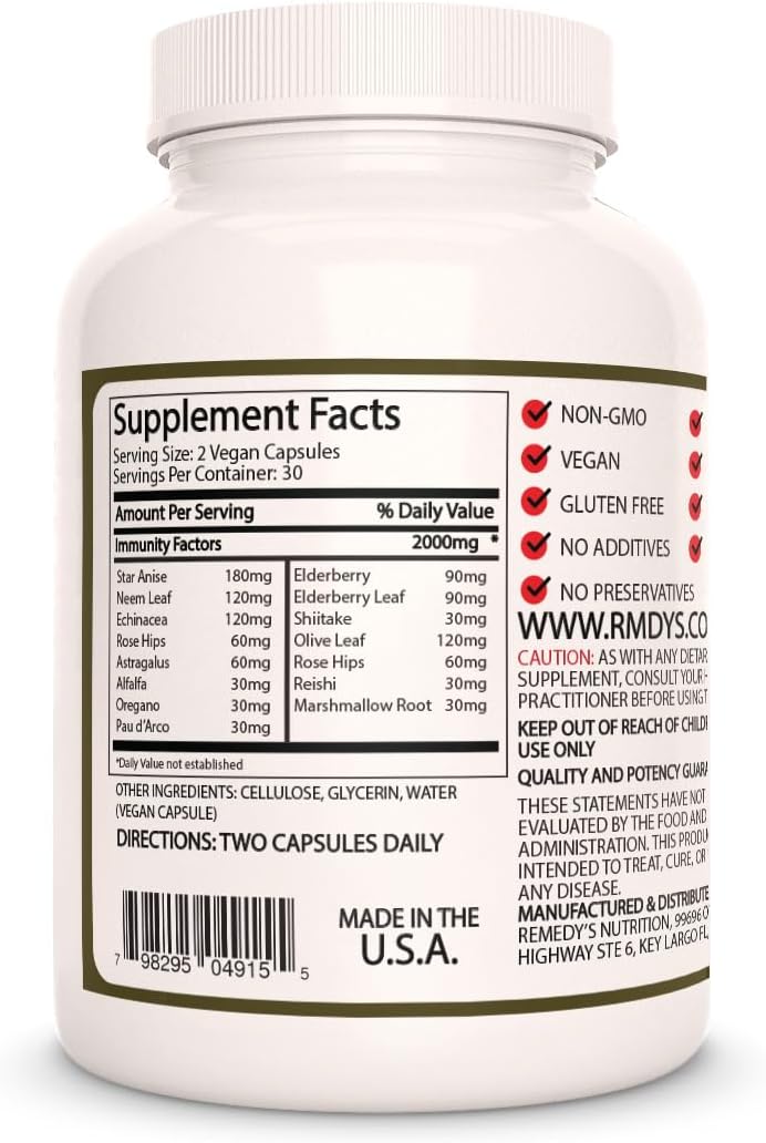 Immunity Boosting Herbal Dietary Supplement | 1,000mg, 60 Vegan Capsules | Non-GMO, Gluten Free
