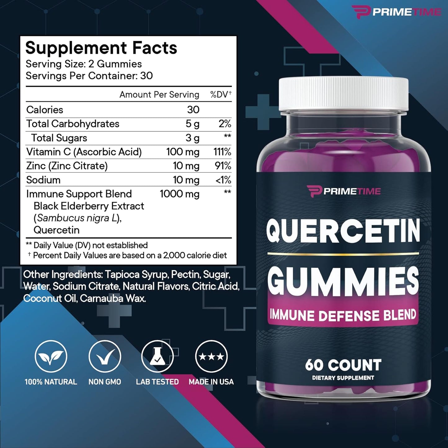 Immunity Boosting Quercetin + Zinc + Vitamin C Gummies with Elderberry - 120 Count Vegan Supplement for Kids & Adults