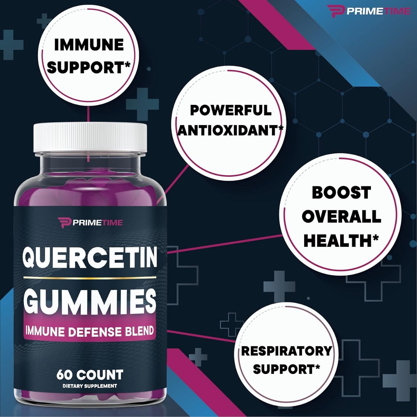 Immunity Boosting Quercetin + Zinc + Vitamin C Gummies with Elderberry - 120 Count Vegan Supplement for Kids & Adults