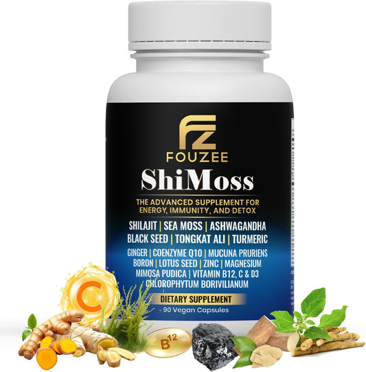 Immunity Boosting ShiMoss Supplement Capsules with Shilajit, Sea Moss, Ashwagandha, Tongkat Ali, Vitamins, and Minerals for Men & Women - 90 Count