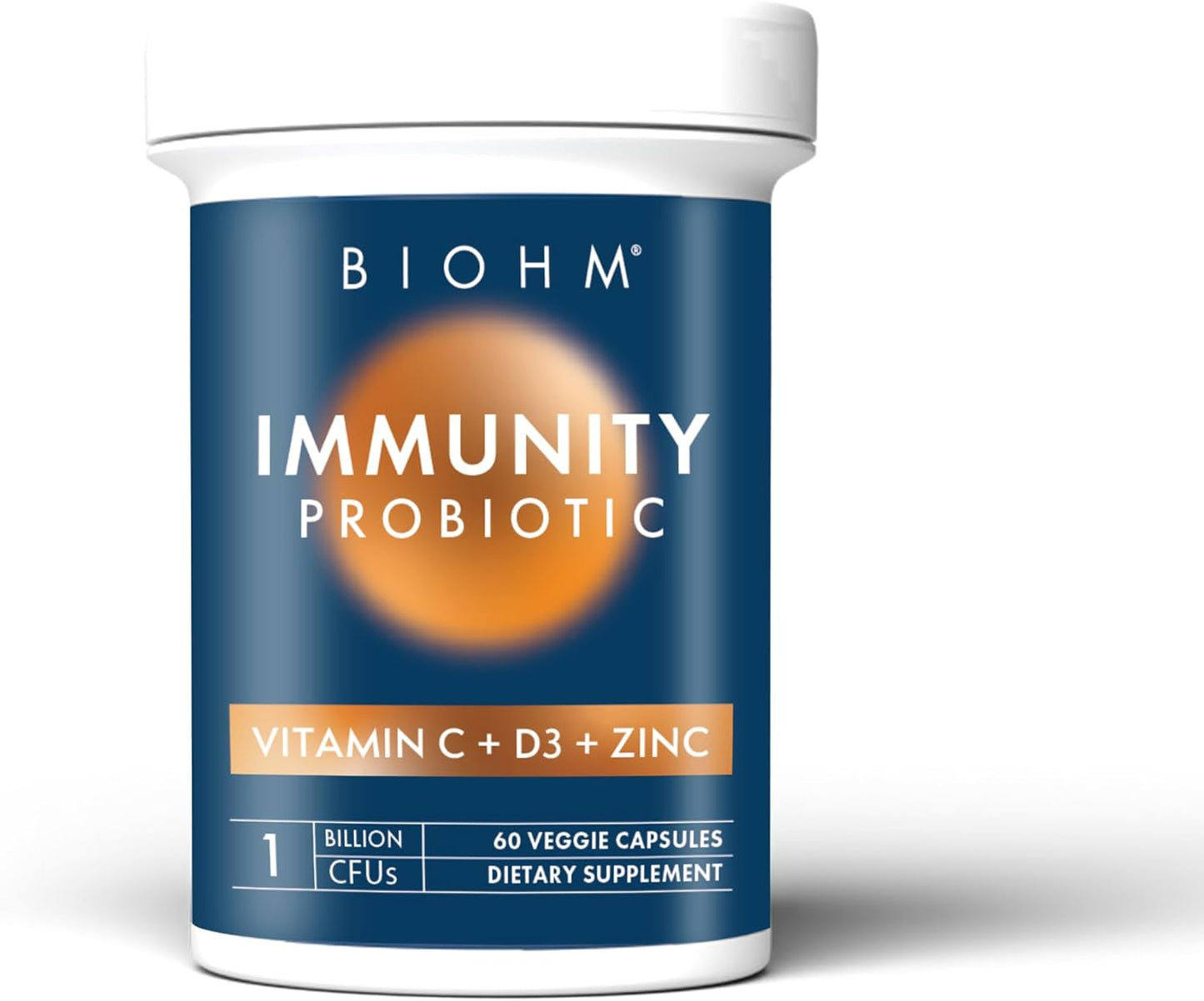 Immunity Probiotic with Vitamin C, D3, Zinc, 5 Billion CFU, Non-GMO, Vegan, 60 Capsules for Women and Men