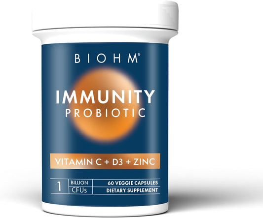 Immunity Probiotic with Vitamin C, D3, Zinc, 5 Billion CFU, Non-GMO, Vegan, 60 Capsules for Women and Men