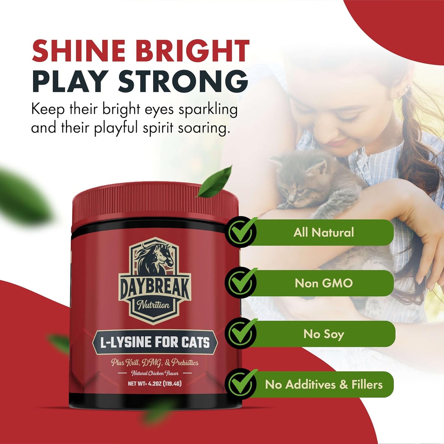 Immunity & Respiratory Support for Cats - L-Lysine Powder Supplement with Prebiotics, Krill, & DMG - Promotes Immune System, Eye Health, & Reduces Sneezing