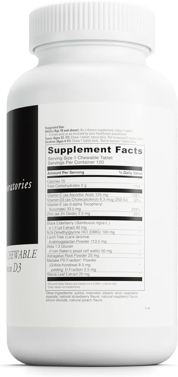 Immuno-DMG Chewable Tablets with Elderberry, Vitamin D3, and More for Cell and Immune Health - 120 Count