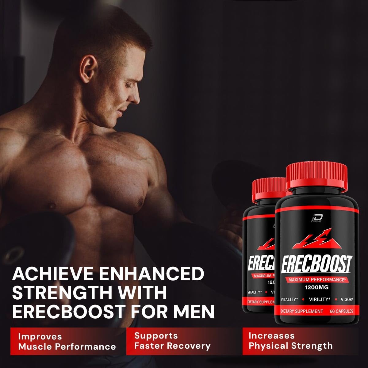 Indelo Erecboost Men's Capsules - Official Erecboost Vitamin Complex Dietary Supplement - All Natural Support Formula - 60 Capsules