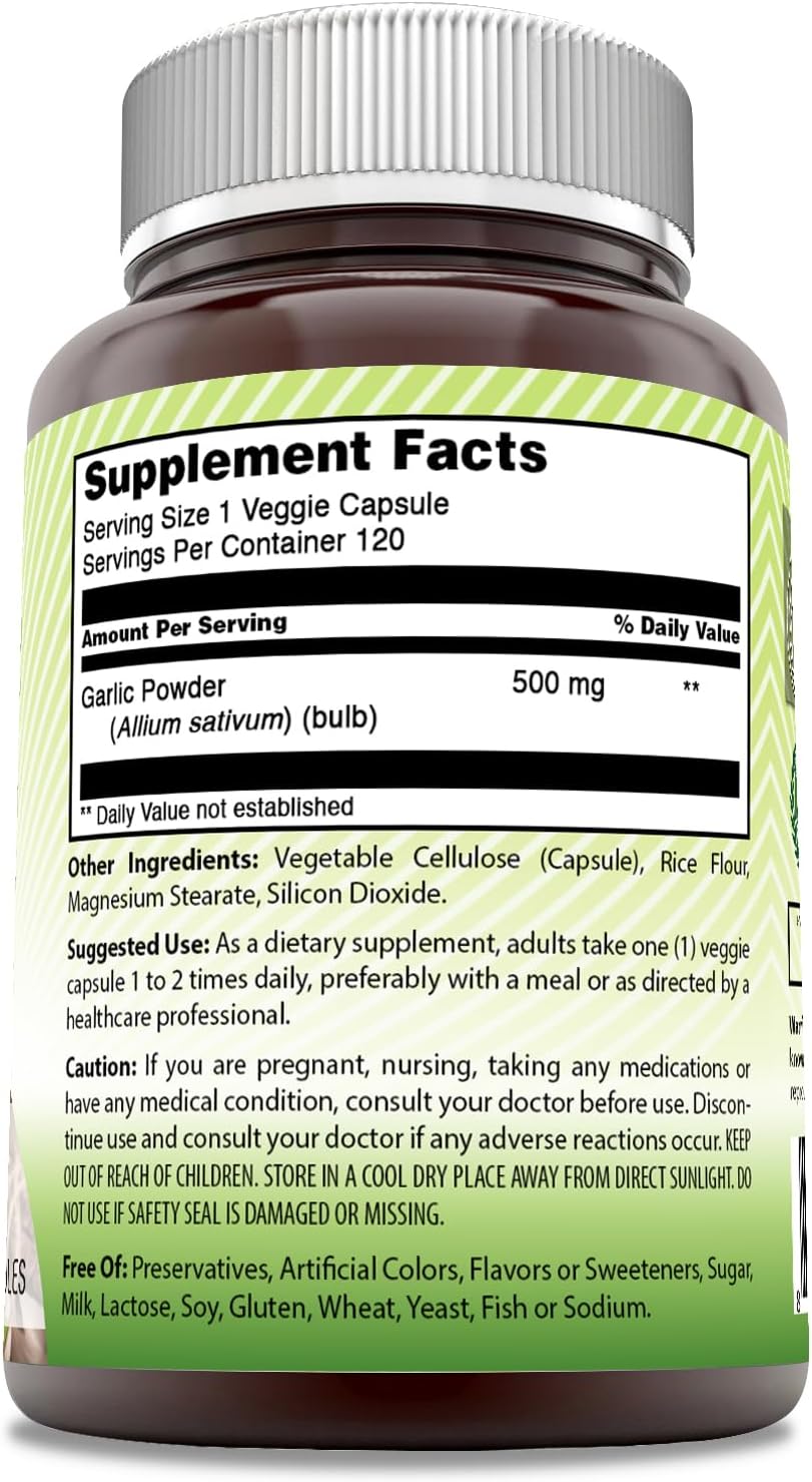 India Garlic Supplement 500mg - 120 Veggie Capsules | Non-GMO & Gluten-Free - Amazing Quality