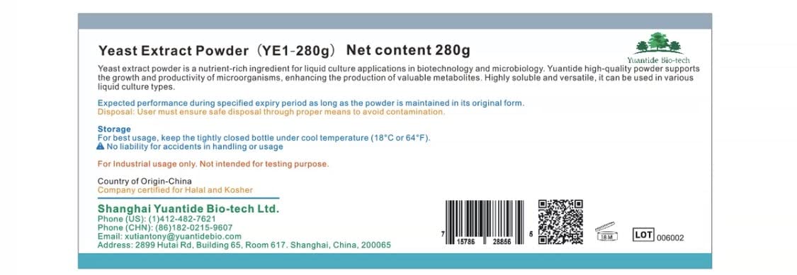 Industrial Grade Yuantide Yeast Extract (YC01) Powder - 280g Nutrient for Mycology and Microorganisms