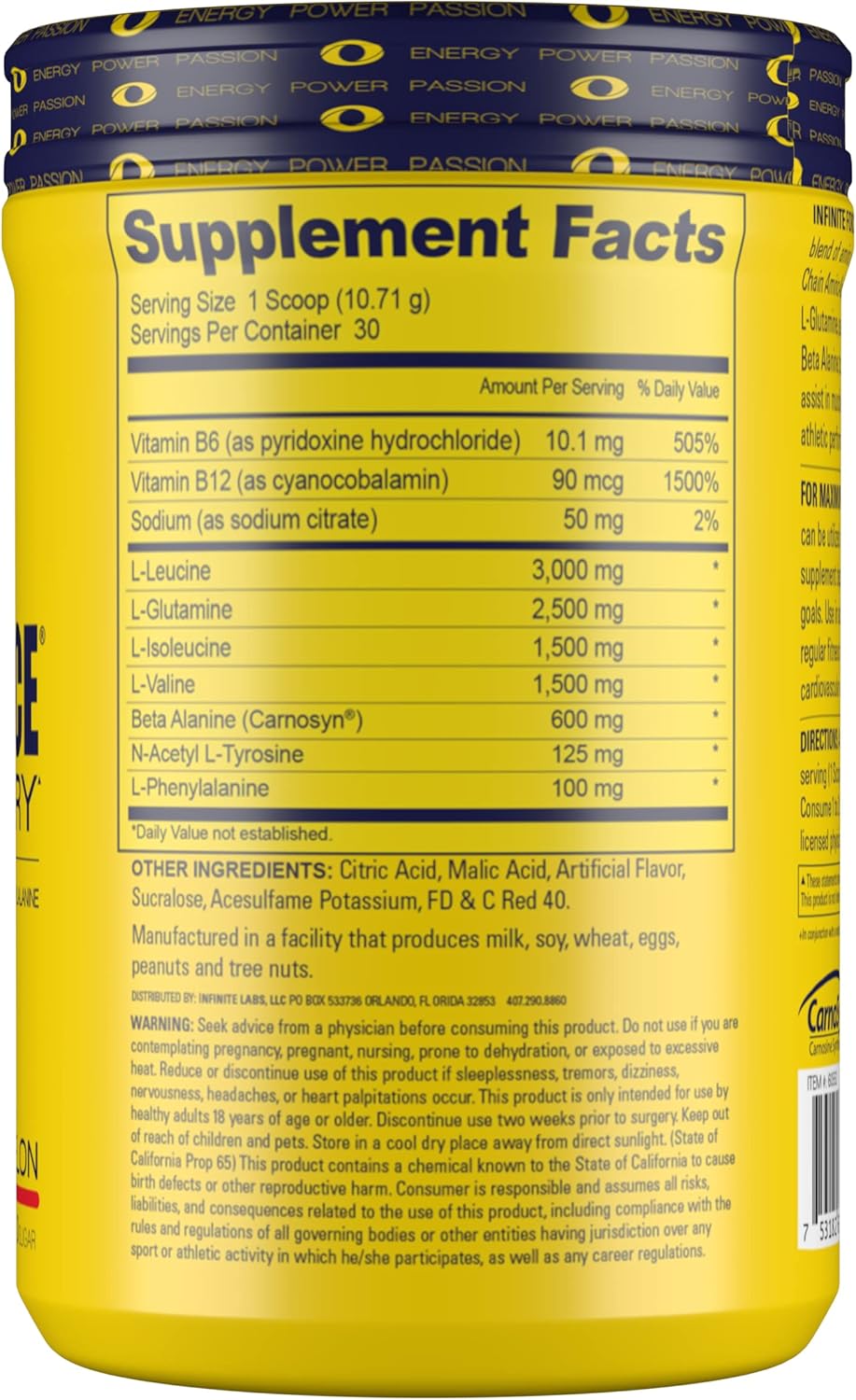 Infinite Labs Infinite Force BCAA Amino Recovery Powder - 30 Servings, 6g Amino Acids, Electrolytes, Caffeine Free