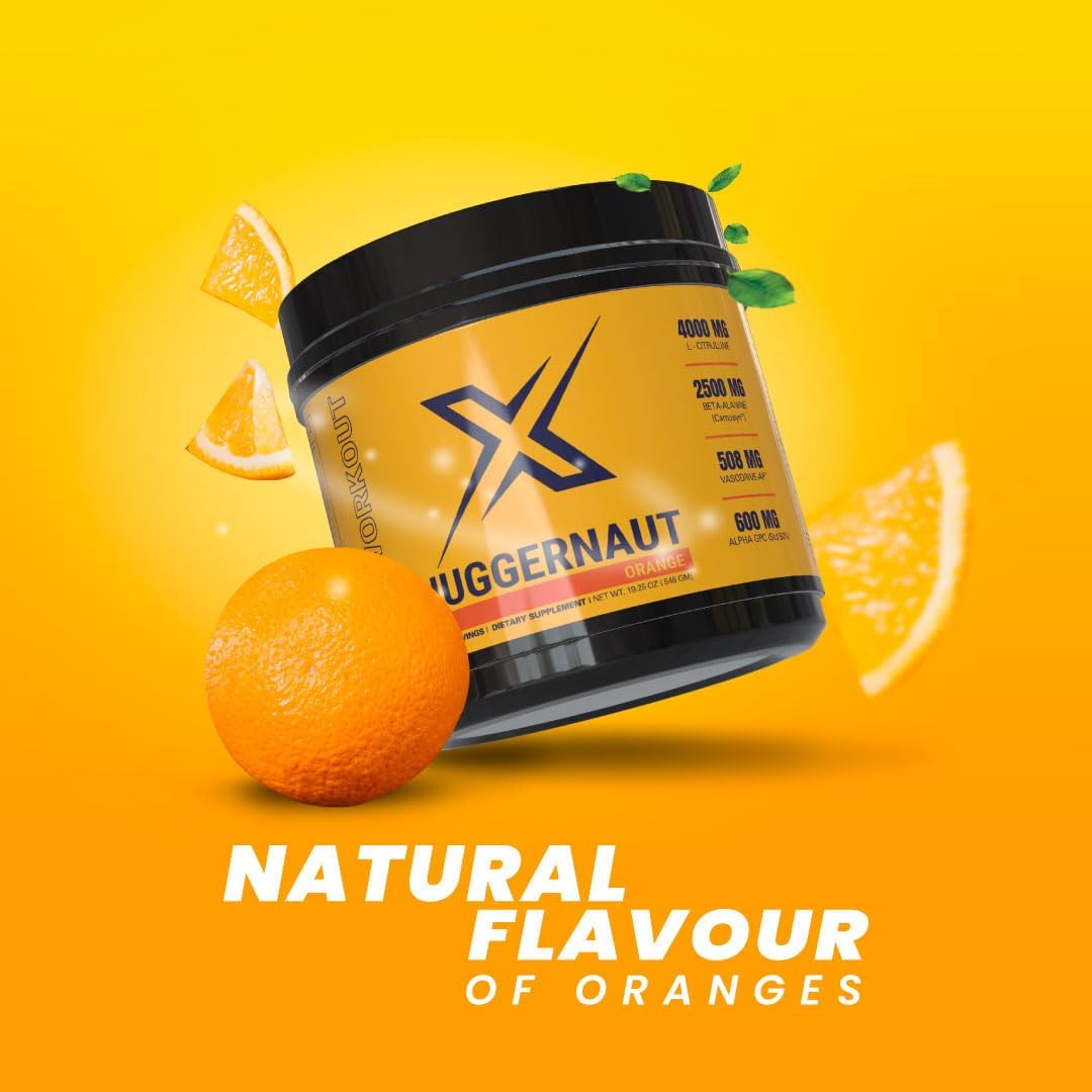 Infinite Labs Juggernaut X Pre-Workout Supplement (Orange) - Enhances Strength, Energy, and Endurance - With L-Citrulline, Beta-Alanine, Creatine - 30 Servings