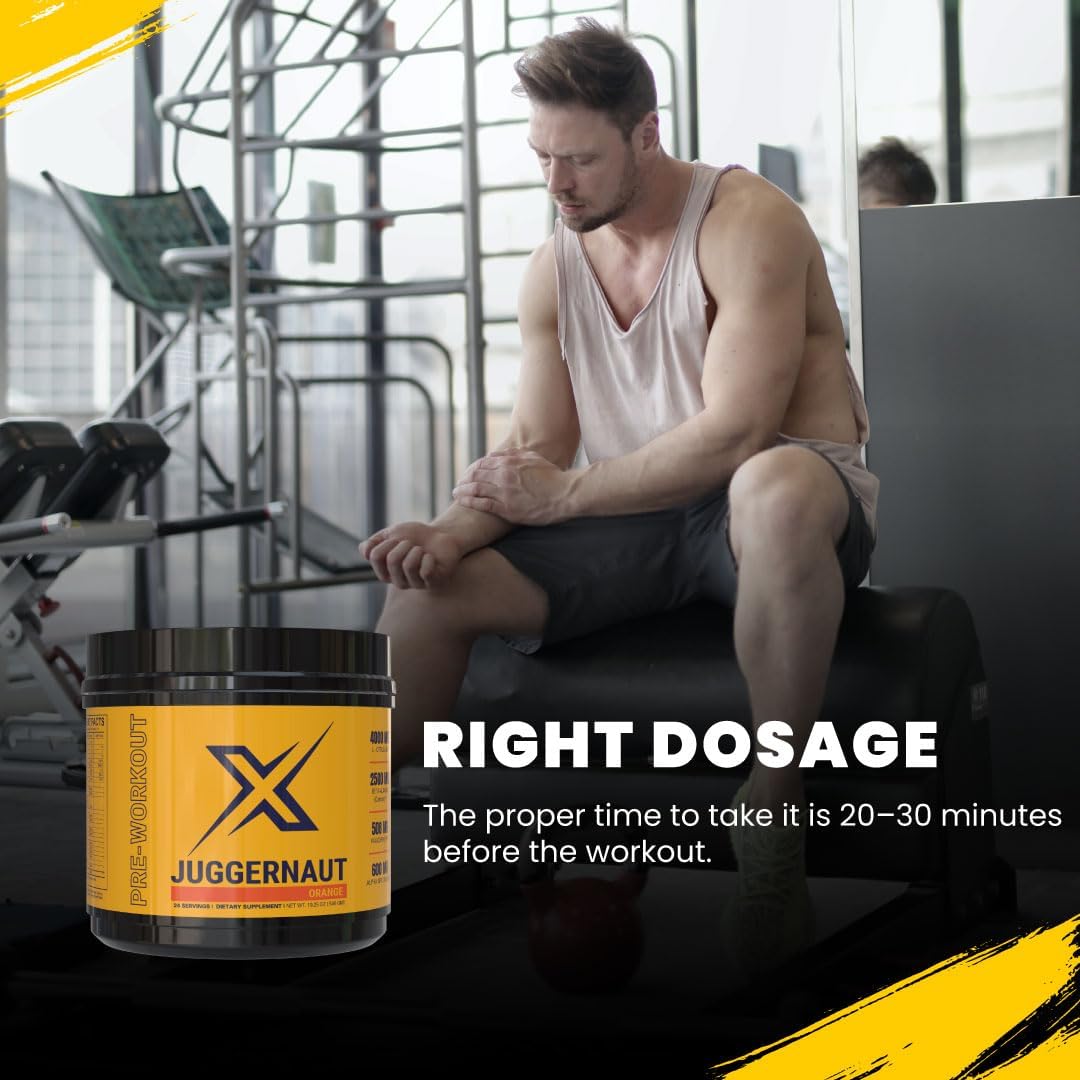 Infinite Labs Juggernaut X Pre-Workout Supplement (Orange) - Enhances Strength, Energy, and Endurance - With L-Citrulline, Beta-Alanine, Creatine - 30 Servings