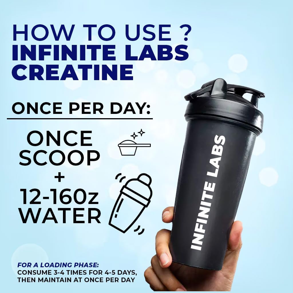Infinite Labs Unflavored Creatine Monohydrate Powder for Muscular Power, Energy, and Focus - 300g, 60 Servings