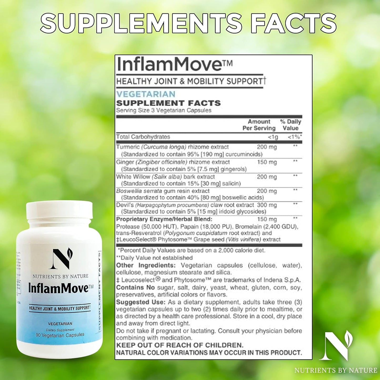 InflamMove Joint Support Capsules with White Willow, Boswellia, Turmeric & Ginger - 90 Vegetarian Capsules